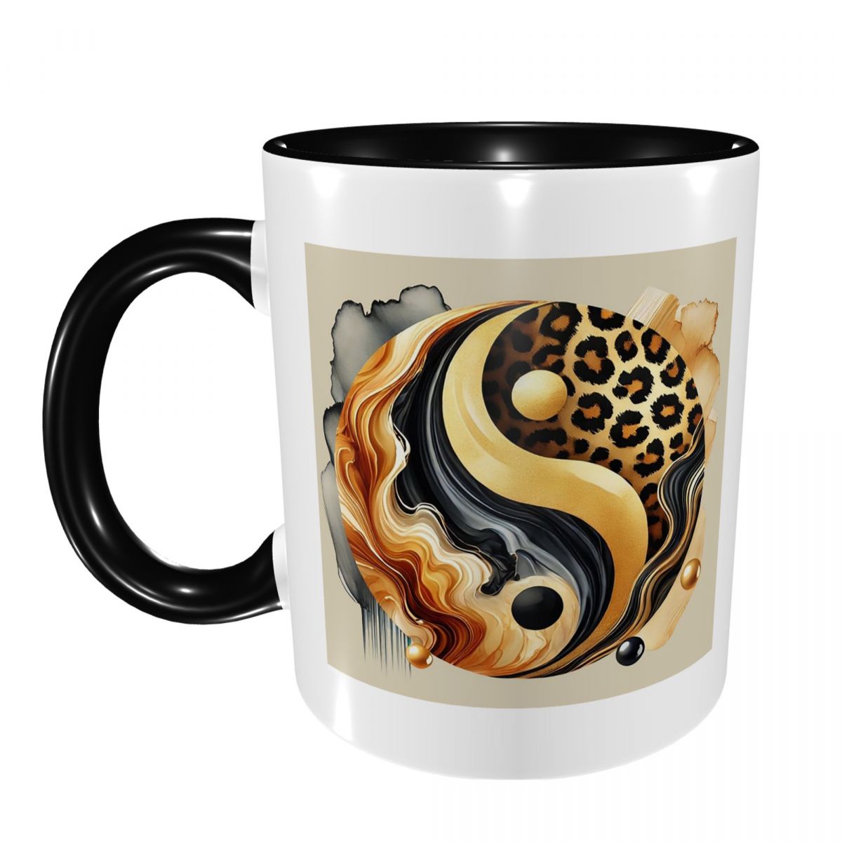 Coffee Tea Yin Yang - Керамическая кружка «Леопард Инь-Ян» с золотым