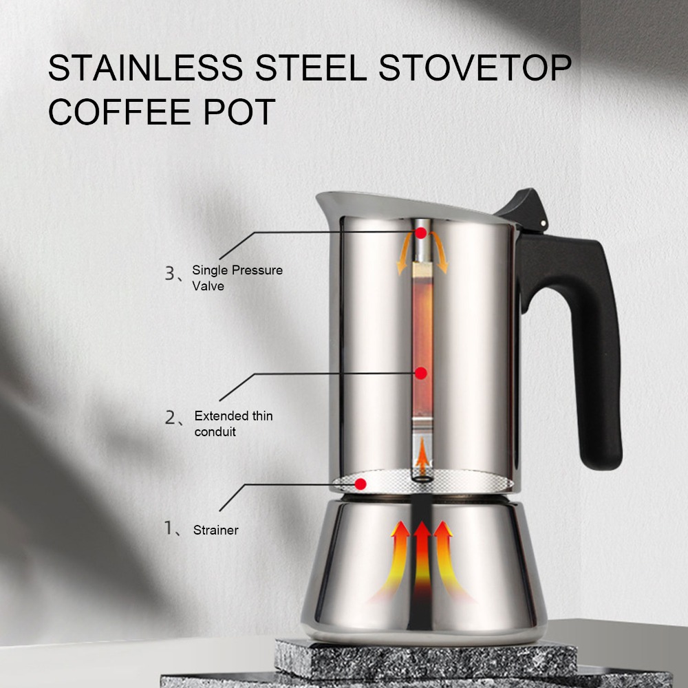 Moka Pot Stove - Кофеварка Мока из нержавеющей стали, большая